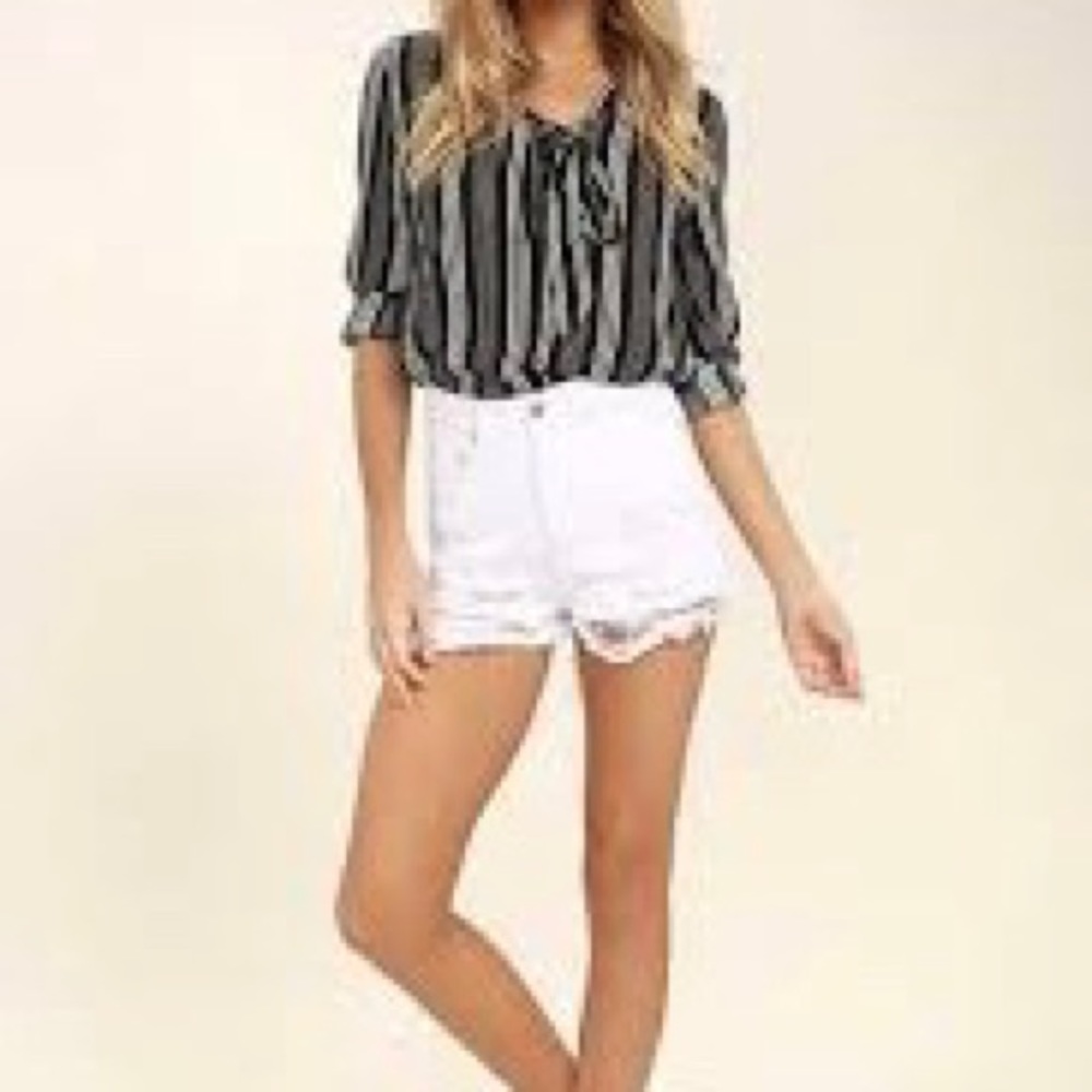 white high waisted distressed denim shorts